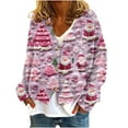 thumbnail image 2 of ICHUANYI Women's Christmas Button Solid Knit Sweater V Neck Christmas Print Cardigan Long Sleeve Coat, 2 of 5