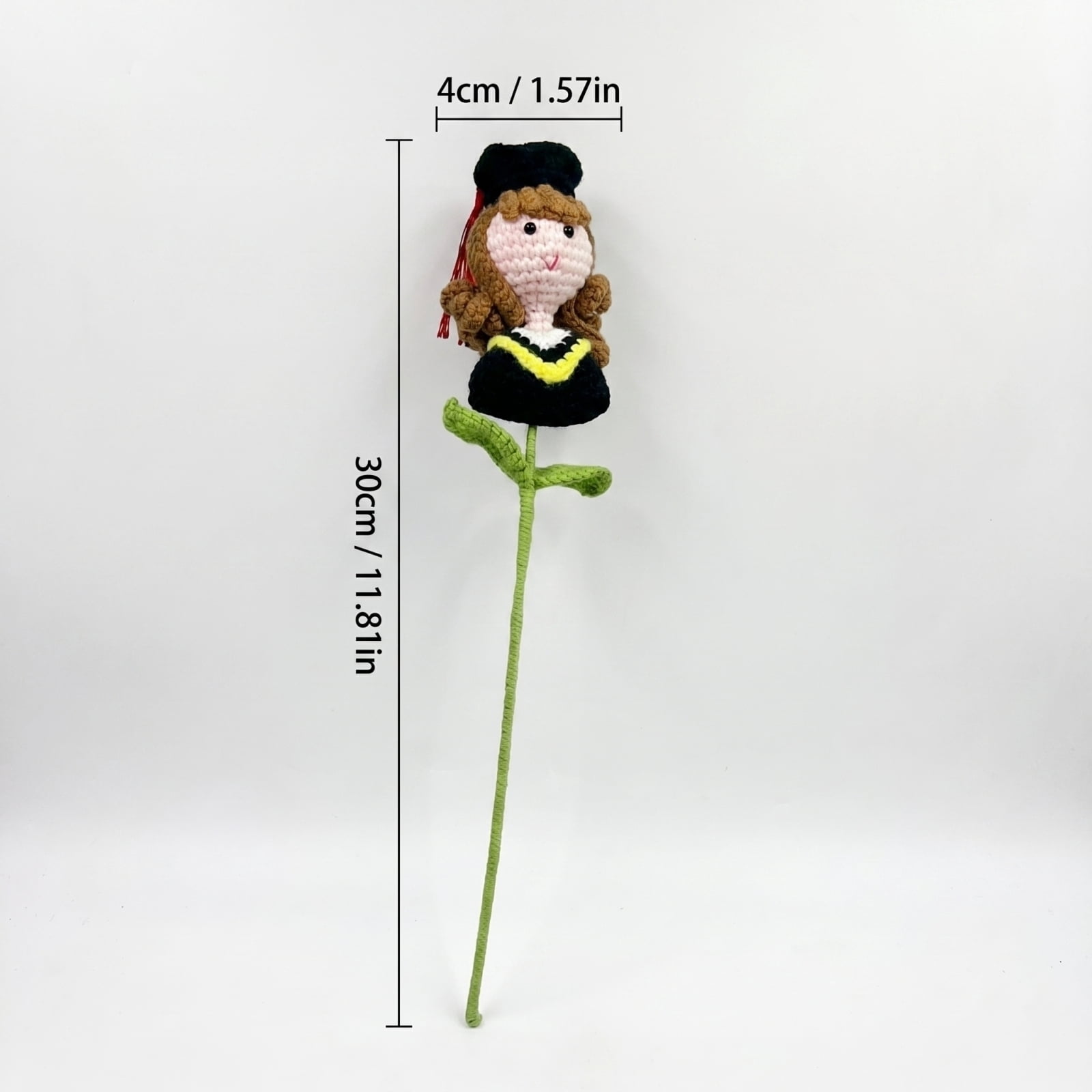StlyGar Crochet Flower Graduation Hat Girl boy Figurine Artificial Bouquet Stylish Academic Achievement gift 11.8in