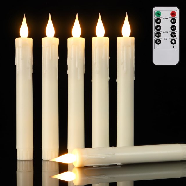 Velas cónicas LED sin llama Daord, 6 unidades, temporizador remoto, color marfil
