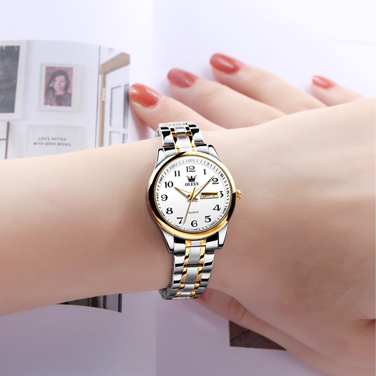 OLEVS Women's Two-Tone Stainless Steel Quartz Watch photo 2