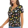 thumbnail image 2 of Wukai Flower Butterfly Casual V-Neck Graphic Tees for Women: Lightweight and Breathable Summer Tops with Stylish Design-X-Large, 2 of 8