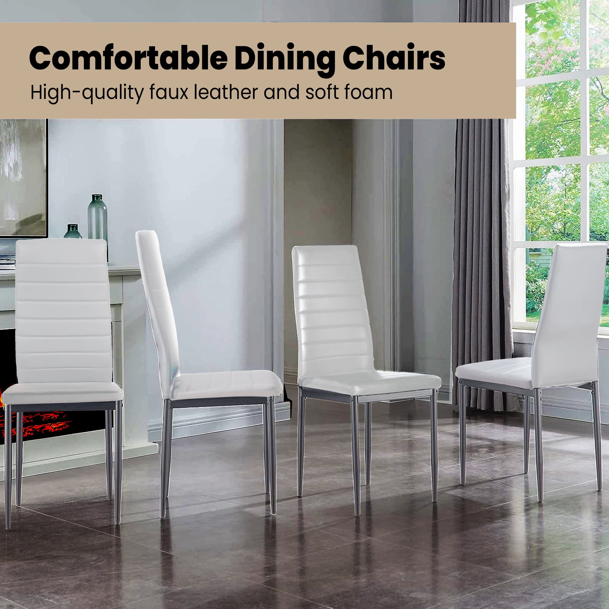 SESSLIFE Dining Chairs Set of 4, White Dining Room PU Chairs, Dining Side Chairs for Home Kitchen Living Room