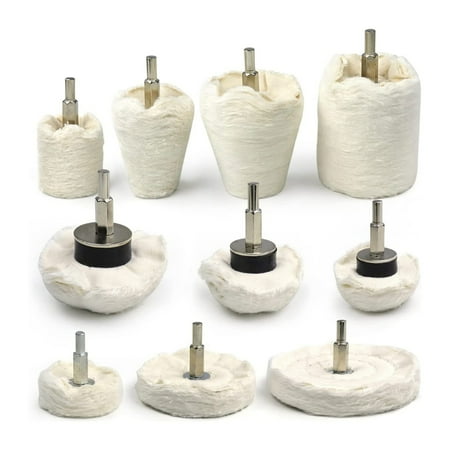 

10 Pcs Drill Bit Polish Flannel Polish Hybrid Polishing Head Kit with Shaft for Auto Wheels Cleaning and Polishing