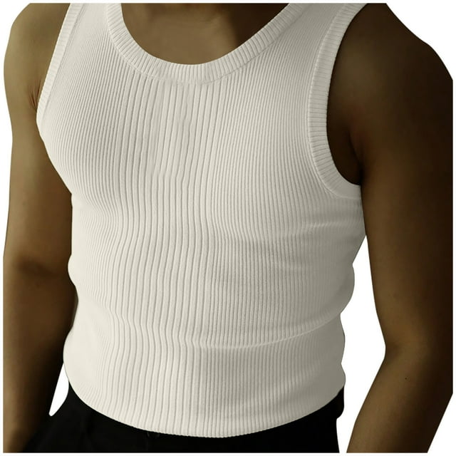 pstuiky Camiseta sin mangas para hombre, Camiseta de tirantes de verano para hombre, estilo retro, de punto, ajustada, de verano Camisas de hombre xl