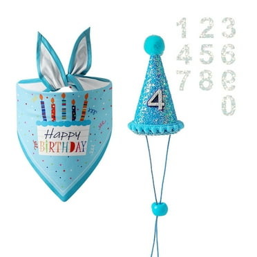 Dog Birthday Bandana Scarf and Dog Girl Boy Birthday Party Hat with Numbers for Small Medium Dog Petblue