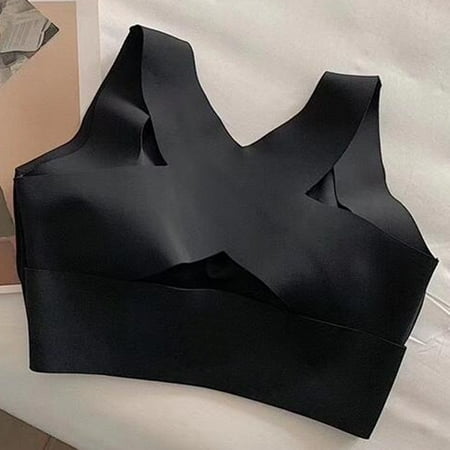 Akiihool High Support Sports Bra for Women Wireless Adjustable Criss Cross Back Running Workout Bra No Bounce (Black XL)