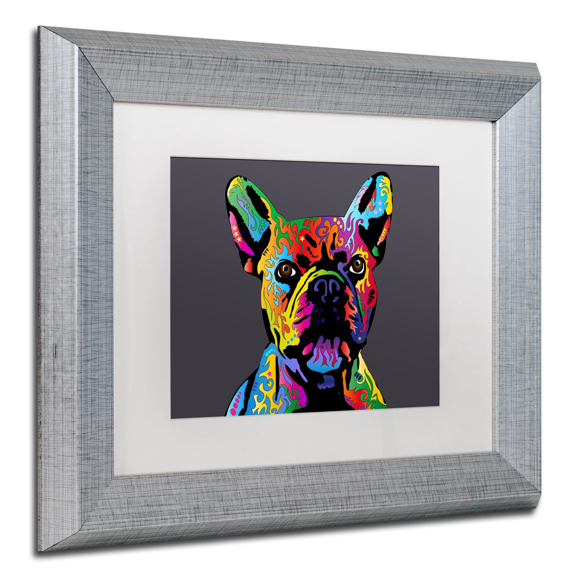 Trademark Fine Art "French Bulldog Grey" Canvas Art by Michael Tompsett, White Matte, Silver Frame