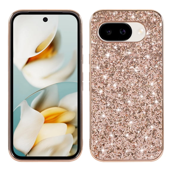 Dteck Case for Google Pixel 10A ,Shockproof Glitter Case Bling Sparkly Soft TPU and PC Silicone Shiny Slim Protective Cover for Google Pixel 10A,Rosegold