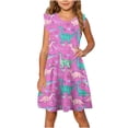 thumbnail image 1 of Yanlir Robe d'Été Sans Manches pour Filles 4-14 Ans, Col Rond, Robe Soleil à Volants pour un Port Confortable et Stylé (Rose, 7 Ans), 1 of 8
