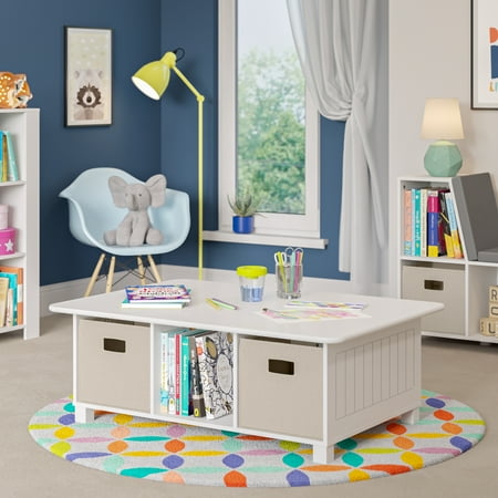 RiverRidge Kids Activity and Play Table Desk with 6 Storage Cubbies and 2 Taupe Bins