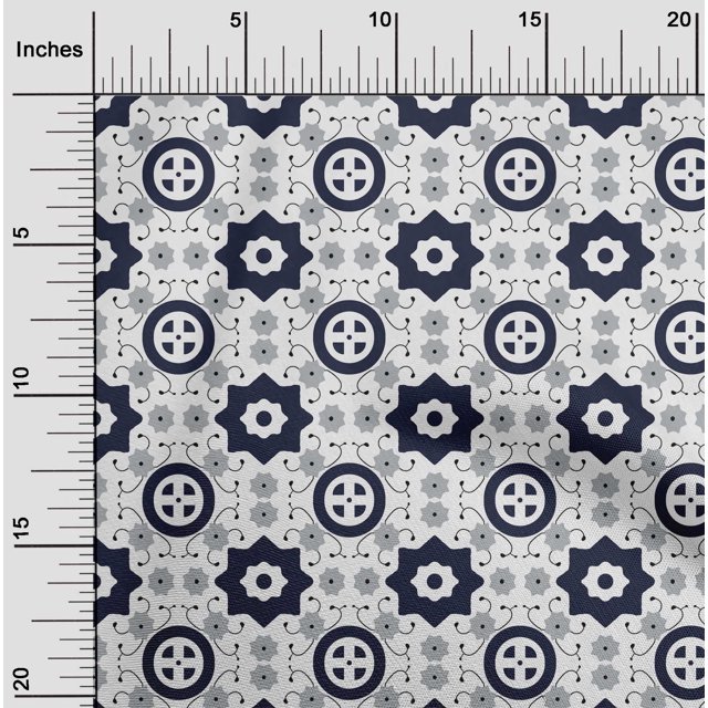 oneOone Georgette Viscose Navy Blue Fabric Geometric Block Fabric For Sewing Printed Craft Fabric By The Yard 42 Inch Wide