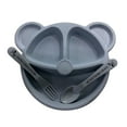 thumbnail image 1 of Ensemble de 3 Pcs Assiette Alimentaire Compartimentée en Paille de Blé en Forme d'Ours Plateau de Repas avec Cuillère et Fourchette Bol d'Alimentation pour Enfants (Bleu), 1 of 9