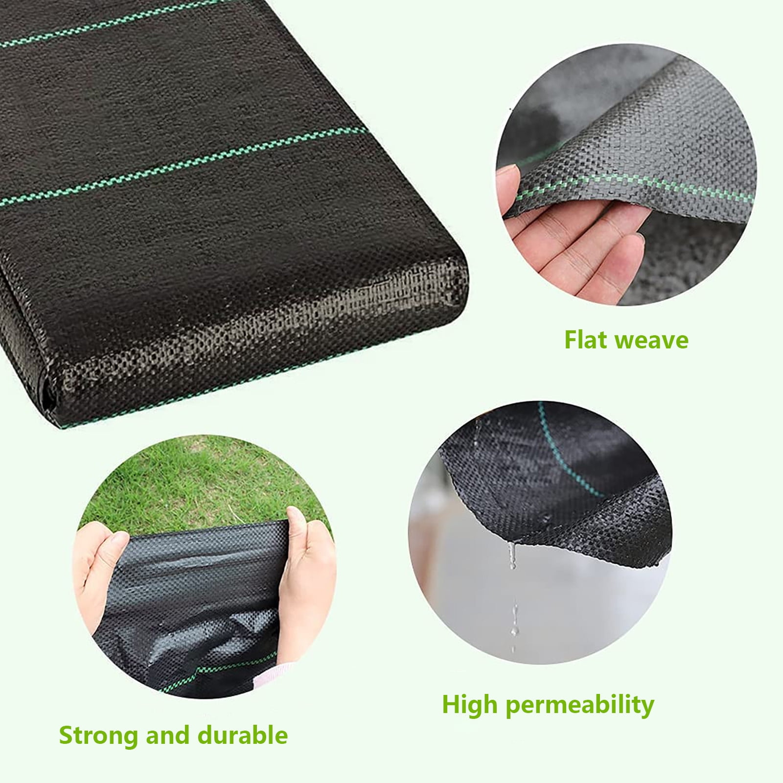 TTJ Barrier Ground Cover Fabric 3.3x16.4/32.8/49.21/65.62ft Landscape Weed Block Gardening Mat Heavy Duty Scape Lane Membrane for Mulch Beds Driveway