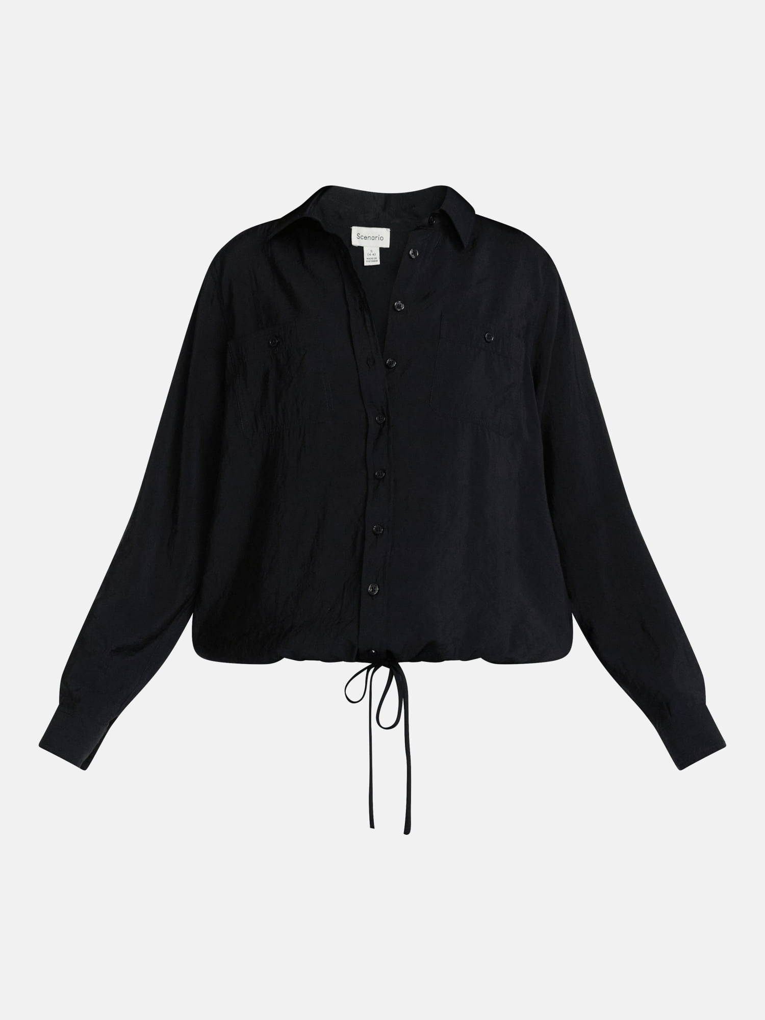 Scenario Women's Tie Waist Utility Shirt with Long Sleeves, Sizes XS-XXXL