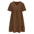 thumbnail image 3 of Casual Dresses for Women Summer 2025 Trendy Short Sleeve V Neck A Line Pleated Ruffle Flowy Loose Midi Beach Dress, 3 of 8