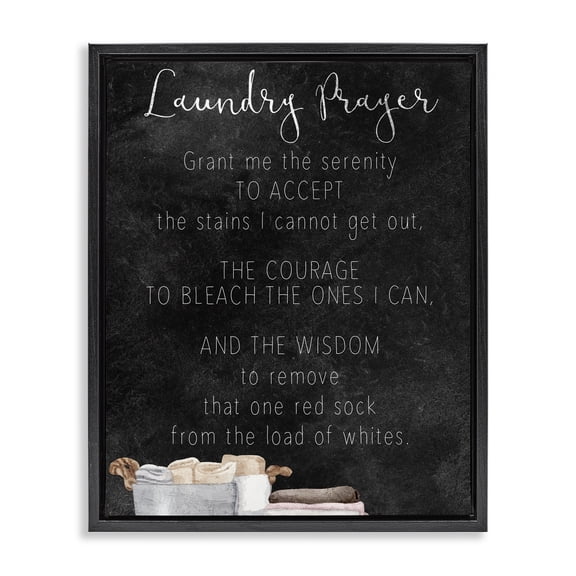 Accept The Stains Laundry Prayer Black Framed Floater Canvas Wall Art, design by Kim Allen