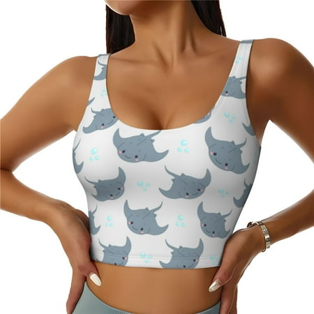 Sports Bras for Women Workout Tank Tops  Cute Stingray Bubbles Grey Wicking Running Vest with Removable Cups