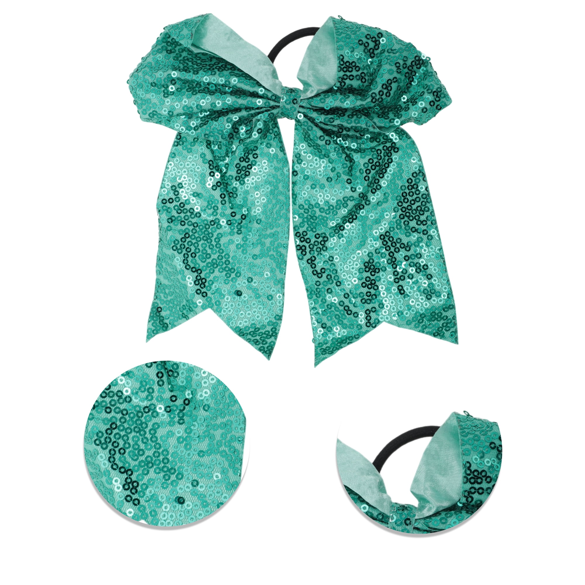 NOMADIC NOOK Elegant Sequins Bow Hair Ties for Home 5 Pcs Green Red Champagne Blue