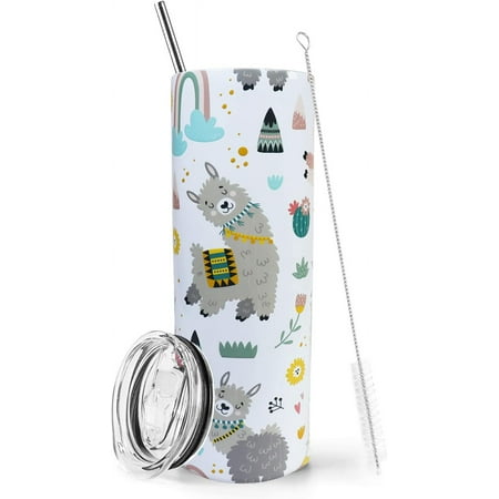 

Llama Tumbler With Lid and Straw 20 oz Insulated Llama Tumbler Stainless Steel Llama Skinny Tumbler Water Bottle Travel Mug Wine Cups Llama Gifts for Women