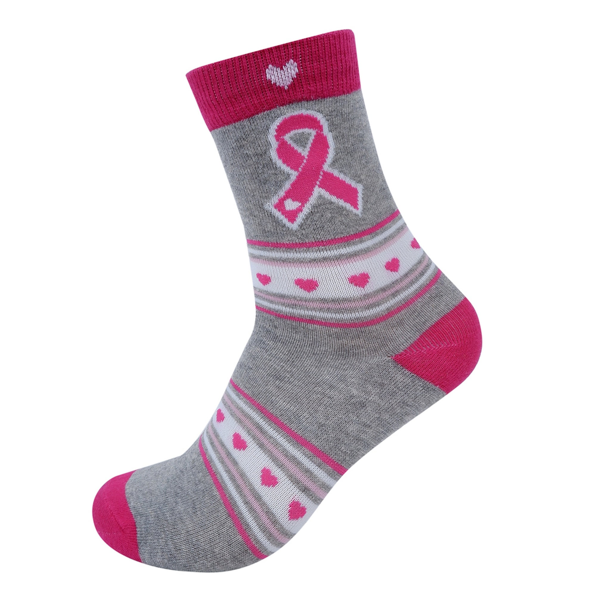 Grey w/ Pink Breast Cancer Ribbons – Socks & Souls