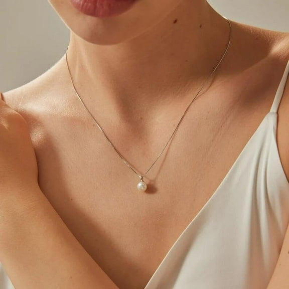 Sterling Silver Pearl Pendant Necklace, Dainty Cz Necklace 14K Gold Filled Necklace Chain Baroque Pearl Necklace For Women Adjustable Pearl Necklaces, Simple Pearl Necklaces For Everyday Jew[o4809]