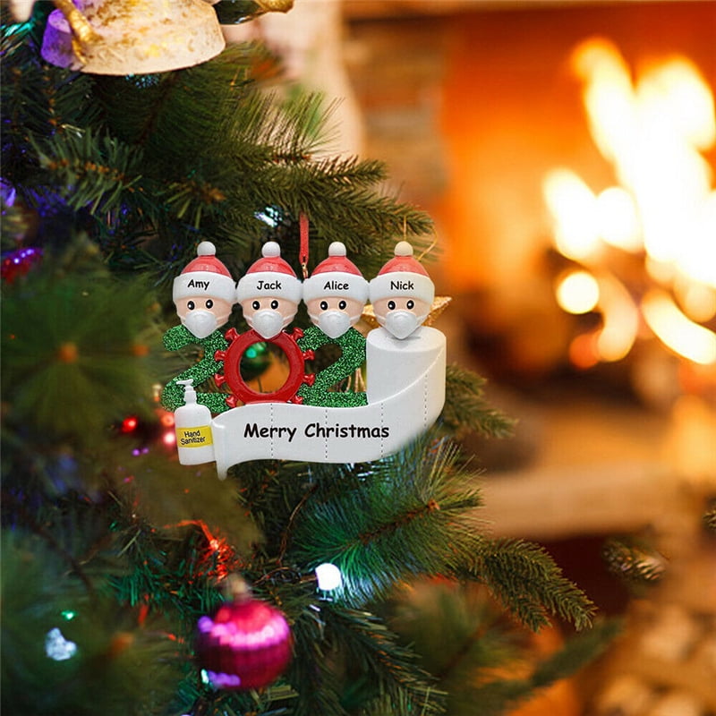ZB TOP 2020 Christmas Hanging Ornaments Family of 2 Survived Family Personalized Ornament Xmas Tree Decorations DIY Name Blessing Resin Pendant 
