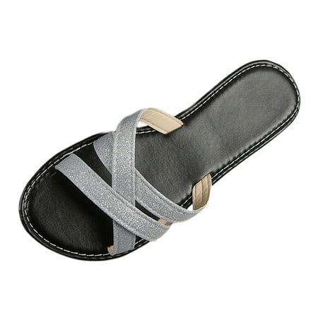 

Women s Summer Fashion Open Toe Flat Bottom Fine Flash Slippers Casual Comfortable Outdoor Beach Sandal Slippers