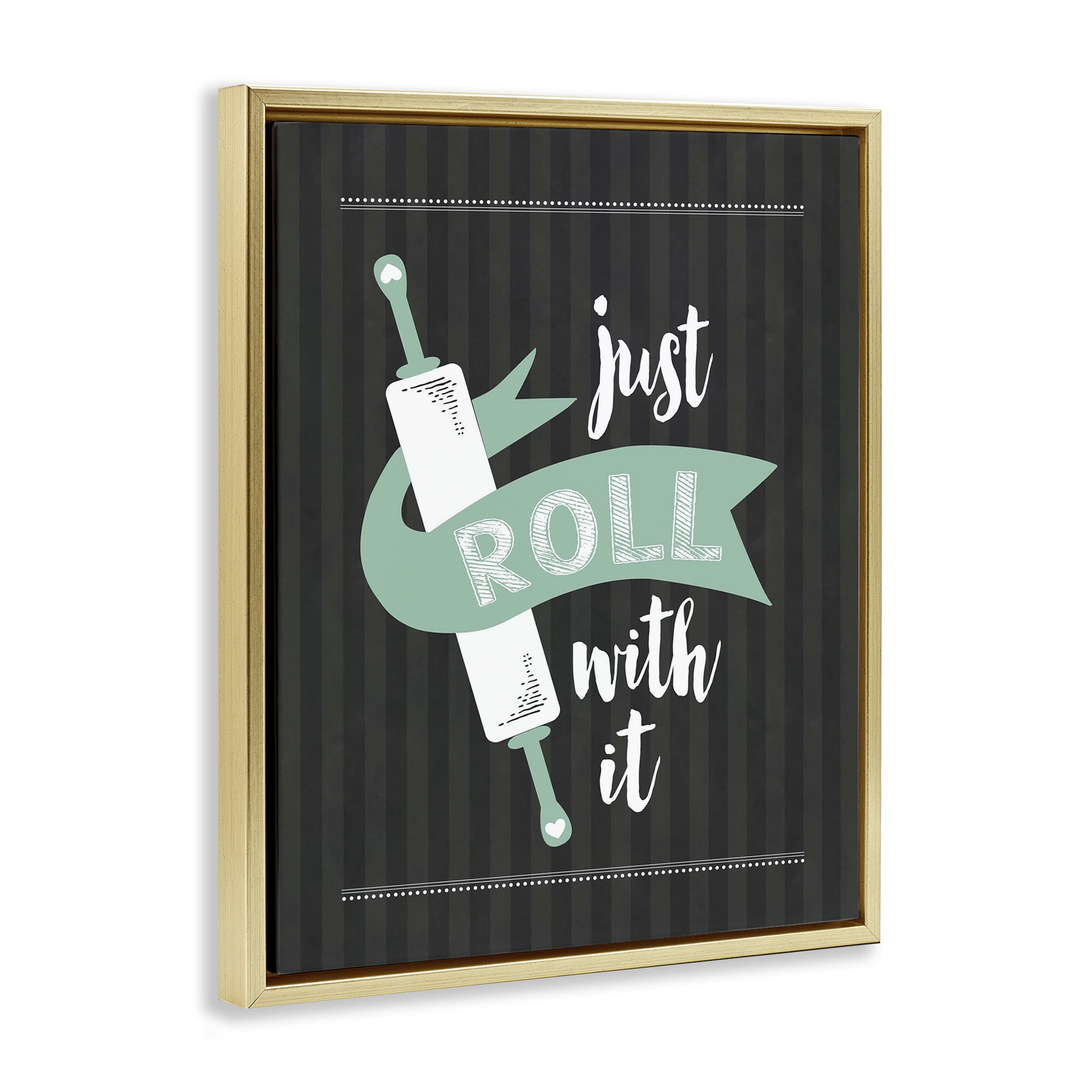 Roll With It Black & Green Gold Framed Floater Canvas Wall Art, design by Lettered and Lined