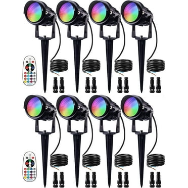 SUNVIE 12W RGB Color Changing Landscape Lights Low Voltage LED Remote Control Spotlight Waterproof Garden Pathway Christmas Decorative Lights Outdoor Indoor, 8 Pack with Connector