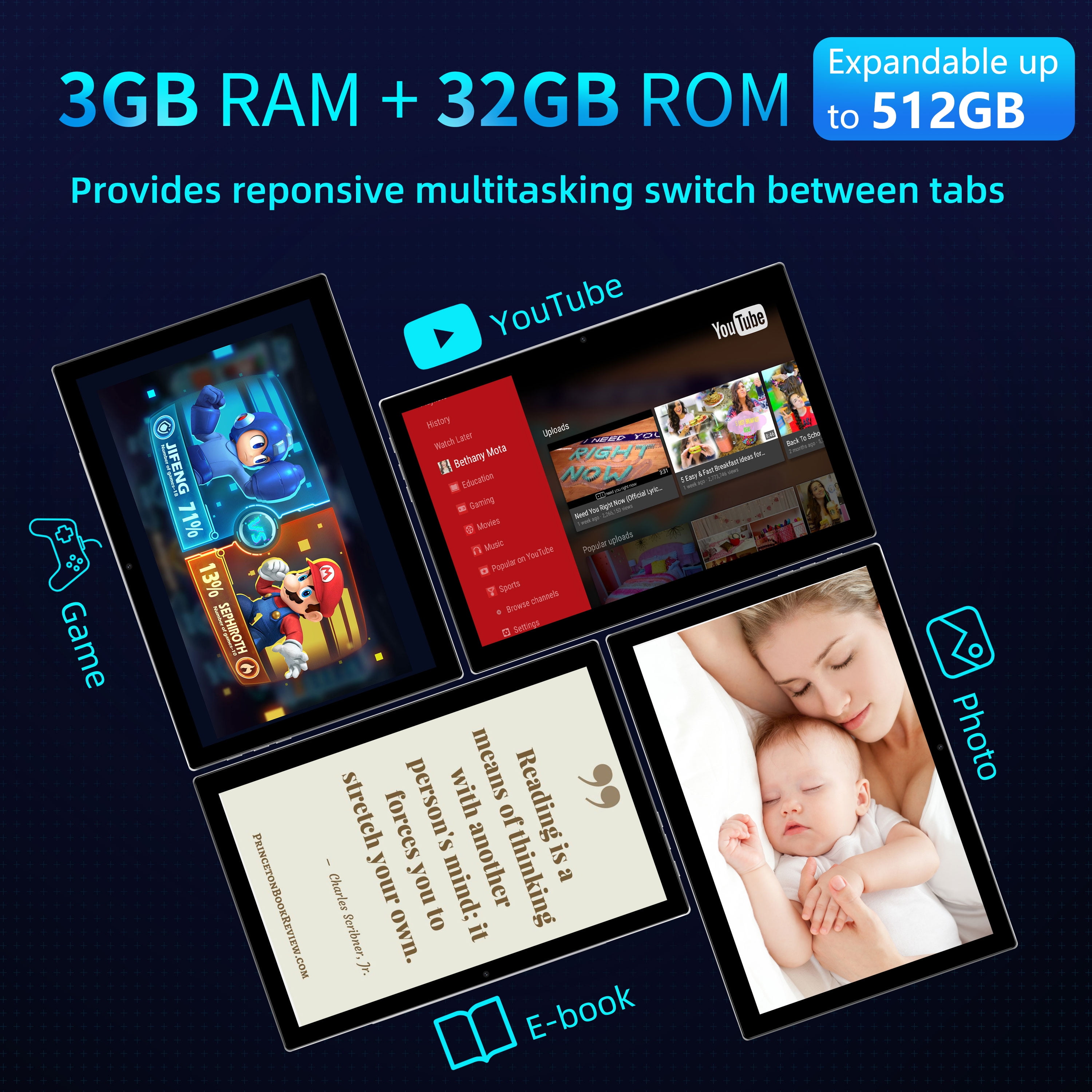 BYYBUO Android 13 Tablet, 10.1 inch Tablets, 3G RAM 32GB Storage 1080p Full HD Display 7000mAh Battery,6671-Octa-Core CPU,2.0GHz WiFi,Bluetooth, GPS Android Tablet