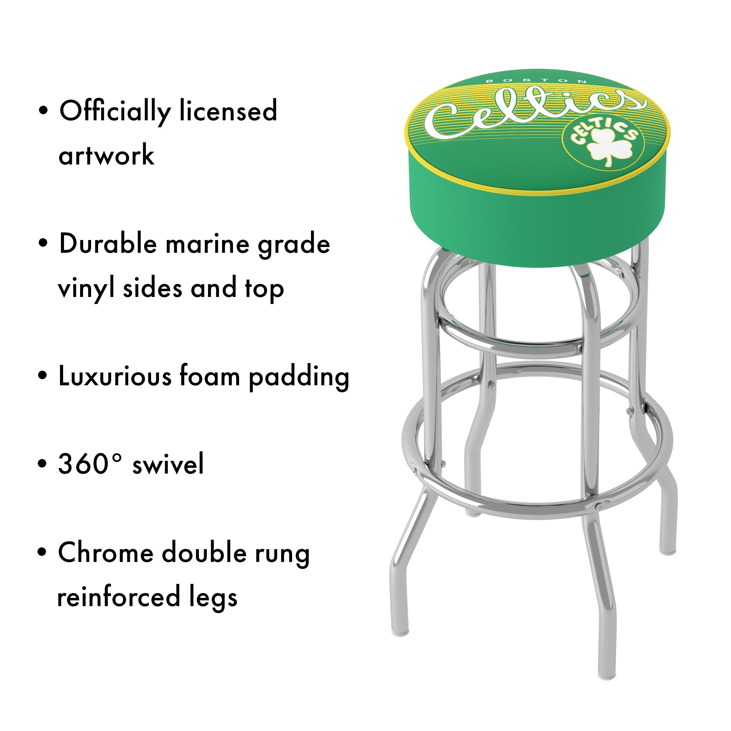 Trademark Gameroom Boston Celtics NBA Hardwood Classics Padded Swivel Bar Stool