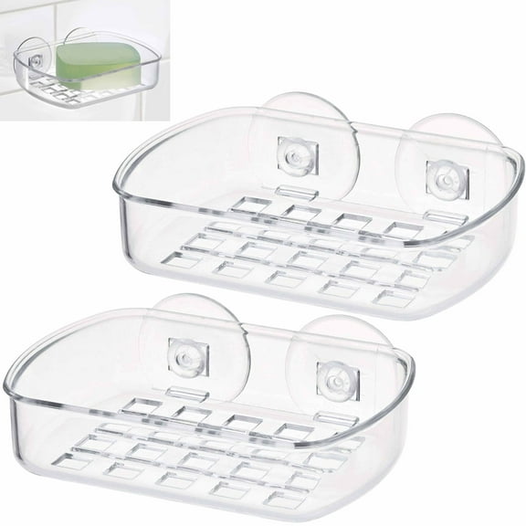 2 Suction Cup Soap Dish Draining Holder Bar Saver Tray Bathroom Shower Rack Case