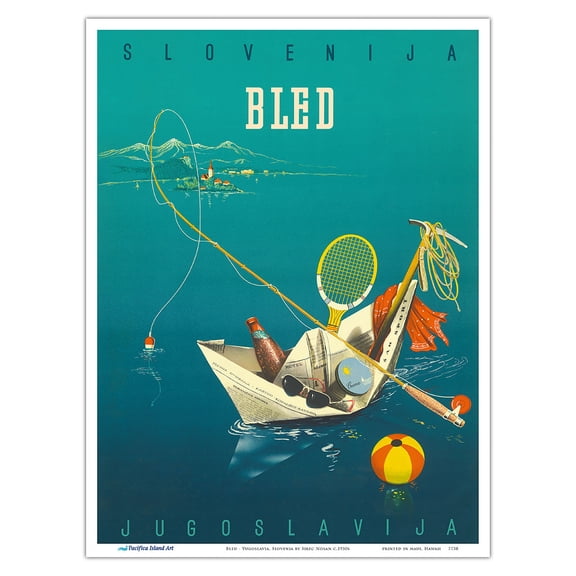 Bled - Slovenia Yugoslavia - Vintage Travel Poster by Sirec Nosan c.1950s - Master Art Print (Unframed) 9in x 12in