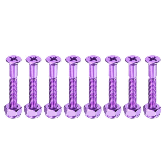 Skateboard Mounting Hardware 1.25" Carbon Steel Skateboard Screws Bolts&Nuts Flat Head, Purple 8 Pack