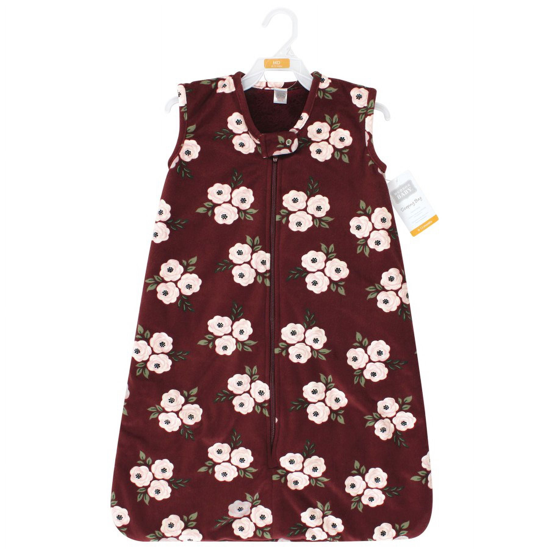 Hudson Baby Infant Girl Plush Faux Fur Sleeping Bag, Wearable Blanket, Burgundy Floral, 18-24 Months