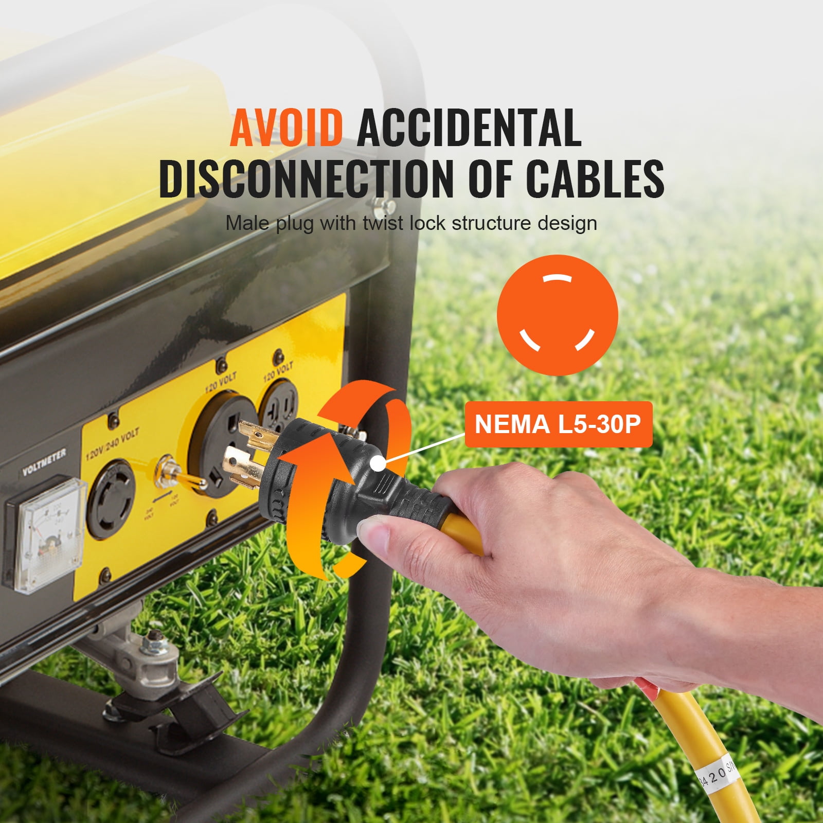 KFFKFF 30A Generator Extension Cord Power Cord 25 Feet 125V NEMA L5-30P Copper Wire