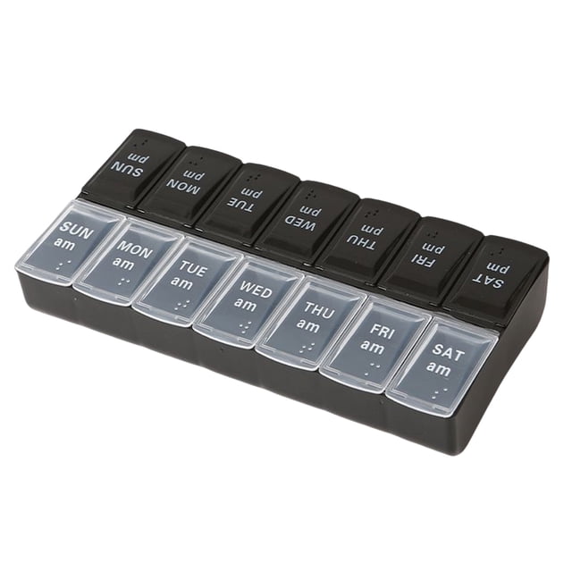 Pill Organizer with Letters Double Rows 14 Grids Independent Lid Sealing 7 Days Weekly Tablet Box Home Supply