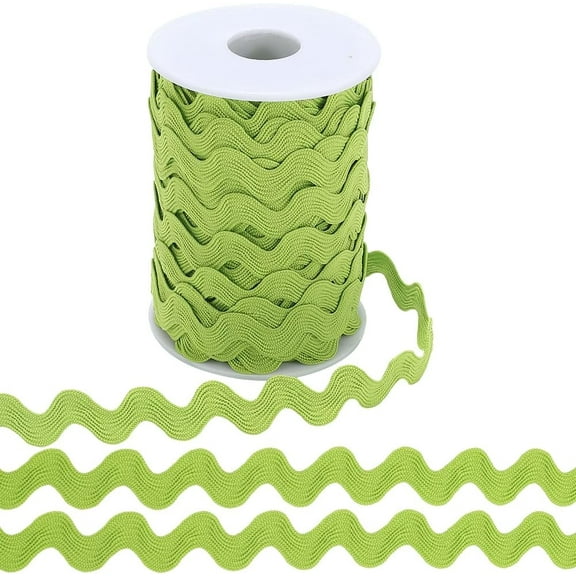 1Set Polyester Wave Lace Trim Ribbon Wave Bending Lace Trim Clothes Accessories Yellow Green 3/8 inch(10mm) 24.5~25 yards