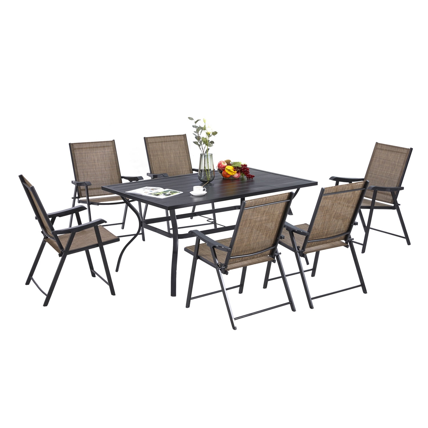VICLLAX 7 Piece Outdoor Dining Set Rectangular Metal Table and