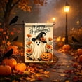 thumbnail image 5 of AZXY Halloween Garden Flag 12"x18" Double Sided, Happy Halloween Cute Ghost Witch Hat Pumpkin Floral Yard Flag, Farmhouse Fall Seasonal Decorative Banner for Front Porch Patio Lawn Outdoor Decor, 5 of 7
