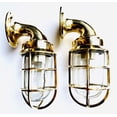 thumbnail image 3 of Pair Of Small Swan Neck 90 Degree Passage Brass Cage Light Wall Lamp, 3 of 10