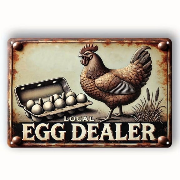 HELLOYOUNG Vintage Metal Egg Dealer Sign, Chicken & Egg Pattern Wall Decor, Wall Hanging Sign for Home, Bar, Cafe, Farmhouse Kitchen Decoration, Vintage Plaque Decor