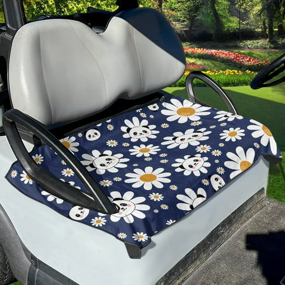 Xoenoiee Panda Daisy Floral Print Golf Cart Accessories Seat Covers for EZGO, Universal Fit Golf Cart Seat Towel Blankets for Club Car, Easy to Install, Super Soft
