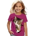 thumbnail image 4 of FAOWME Toddlers Kids Girls T Shirt Short Sleeve Round Neck Cute Cat Print Comfortable Breathable Top For Casual Daily Wear,Hot Pink,6-7 Years, 4 of 4