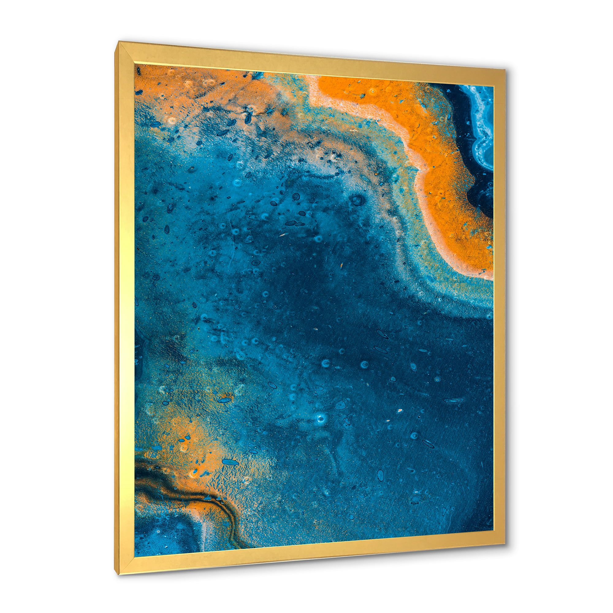 Designart 'Abstract Marble Composition In Orange and Blue V' Modern Framed Art Print