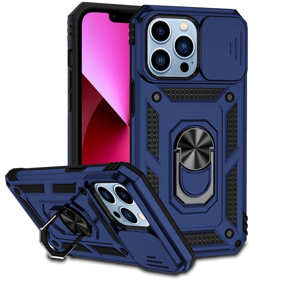 For iPhone 15 Well Protective Magentic Ring Stand Camera Protective Cover Case - Blue