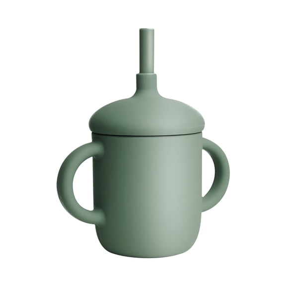 Qiopertar Straw Cup, Leak Proof Sippy Cup for Toddlers, Anti-Fall Baby Drinking Cup with Straw, Spill Proof Training Cup for Kids, High Temperature Dishwasher Safe Children's Water Bottle, Army Green