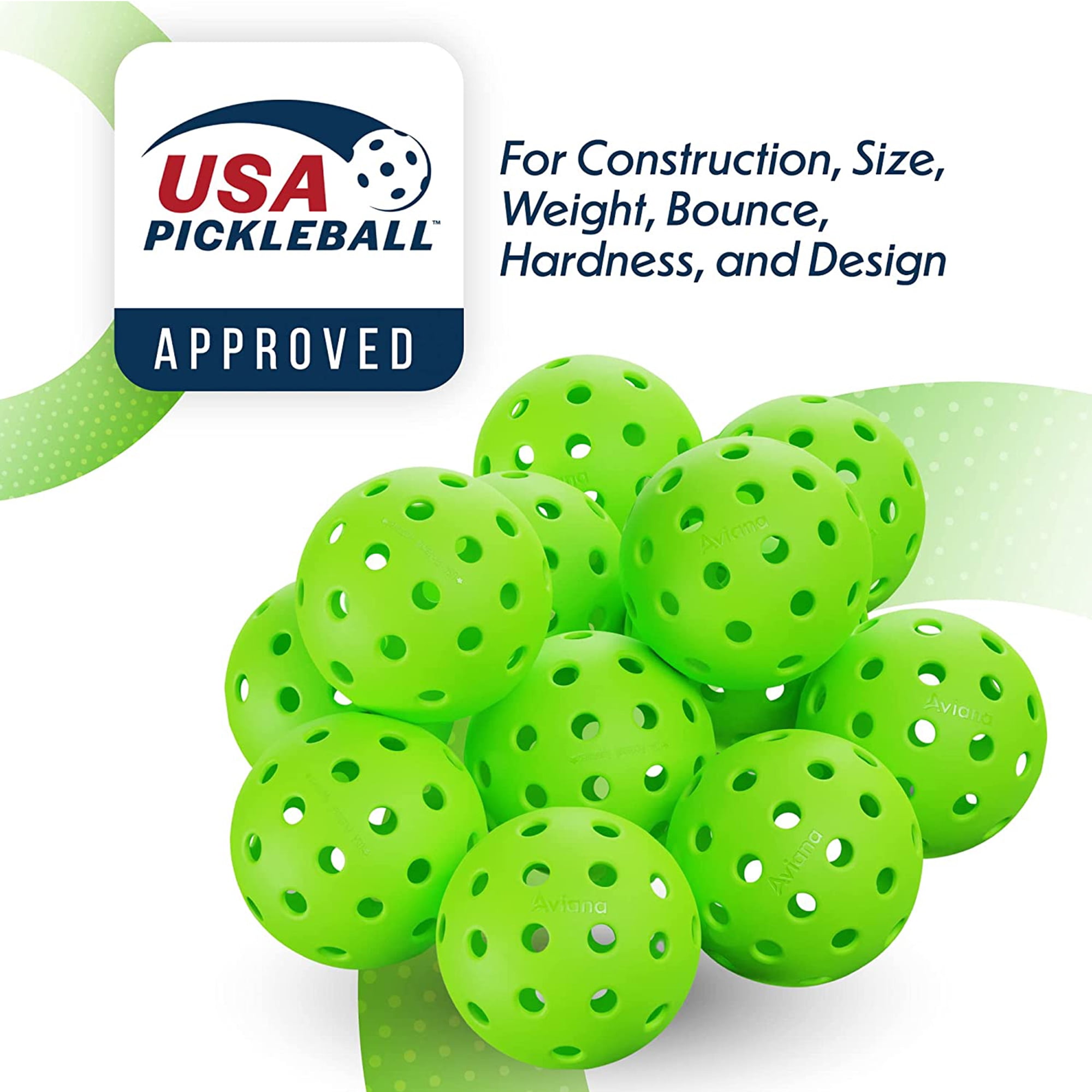 Pro Aviana Tournament Play Outdoor Pickleball Balls USAPA Approved, 6-Pc Set Green