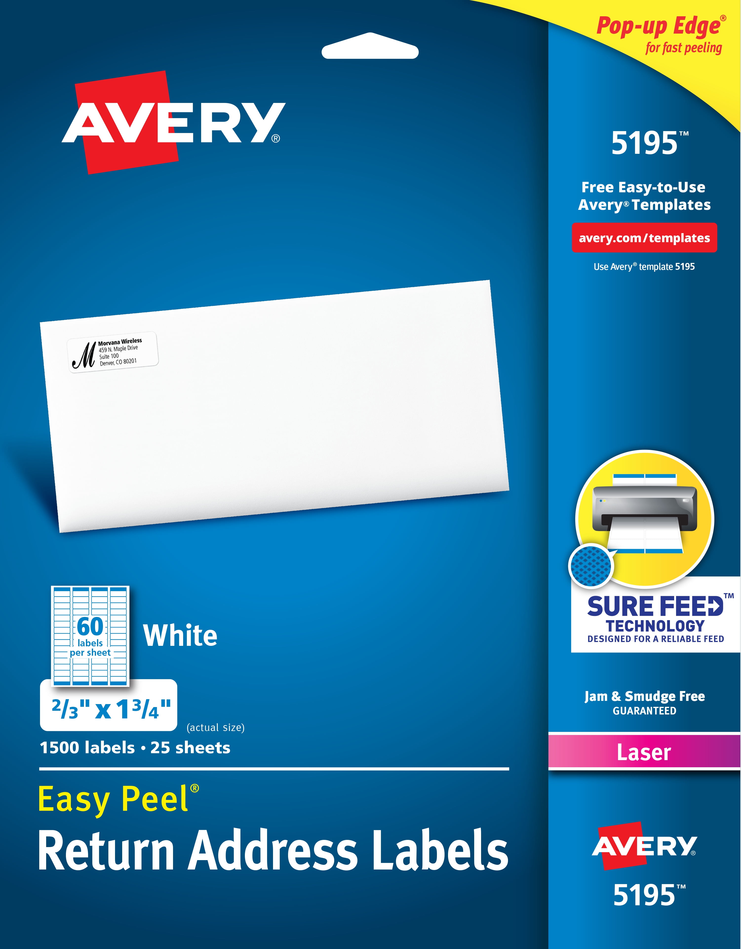 Avery Easy Peel Address Labels 2 3 x1 3 4 1 500 Labels 5195 