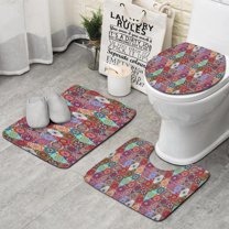 Multicolor Ethnic Diamond Pattern Bathroom Rugs Sets 3 Piece,Toilet Cover Set,Absorbent Non Slip Bathroom Mats Sets with U-Shaped Contour Rug Toilet Rug Set